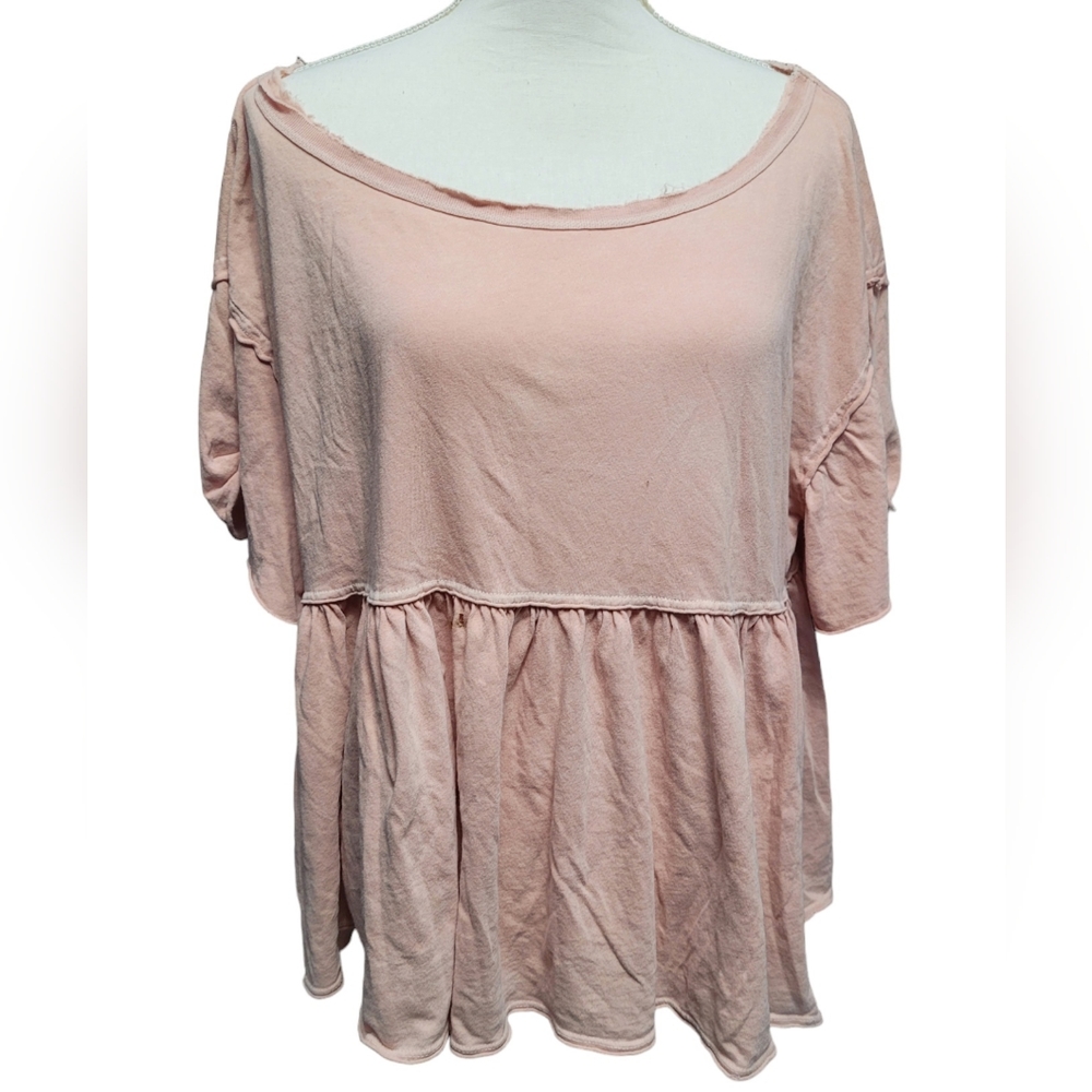 Free People We the Free blush pink distressed loose short sleeved top